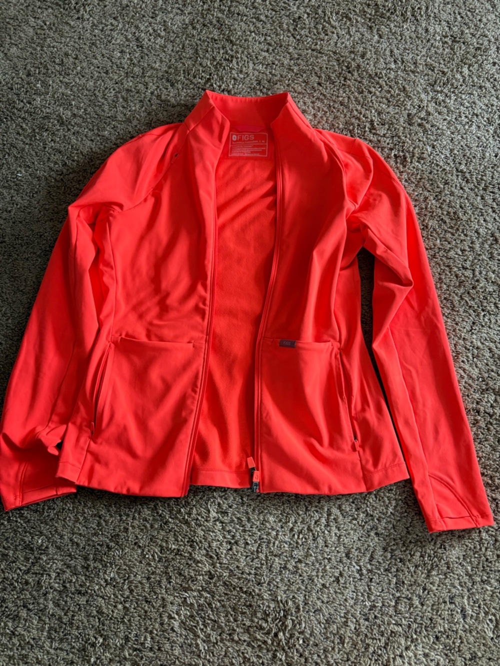EUC FIGS Women's Jacket Neon Coral Zip Front